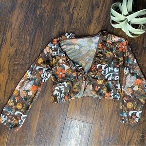 ROMWE Floral Brown and Orange Blouse